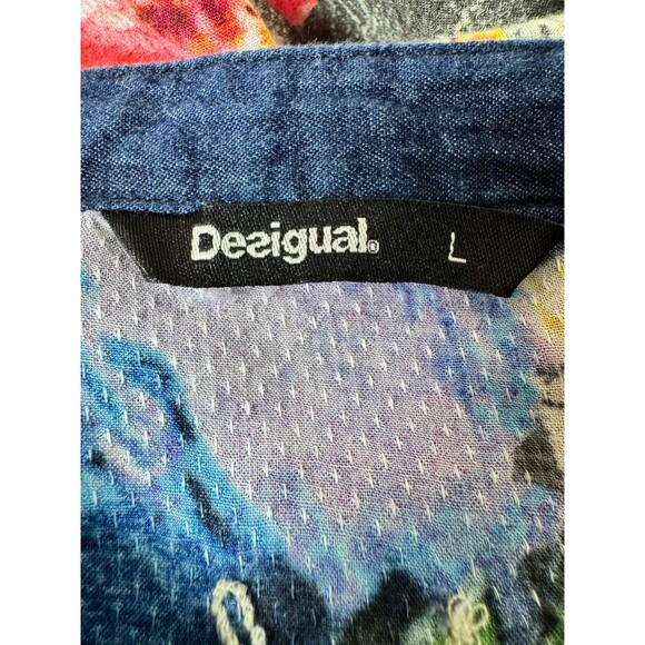 Desigual Blouse Women's Large Floral Abstract Print Boho Artwear Top Blue - Picture 5 of 15